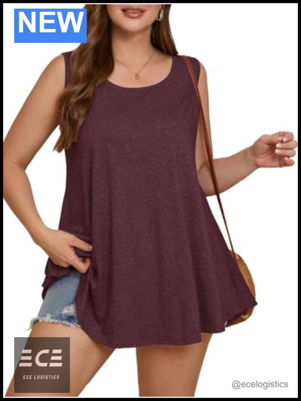 Plus Size Sleeveless Tunic Tank Top Scoop Neck Flowy Hem Loose Fit Summer